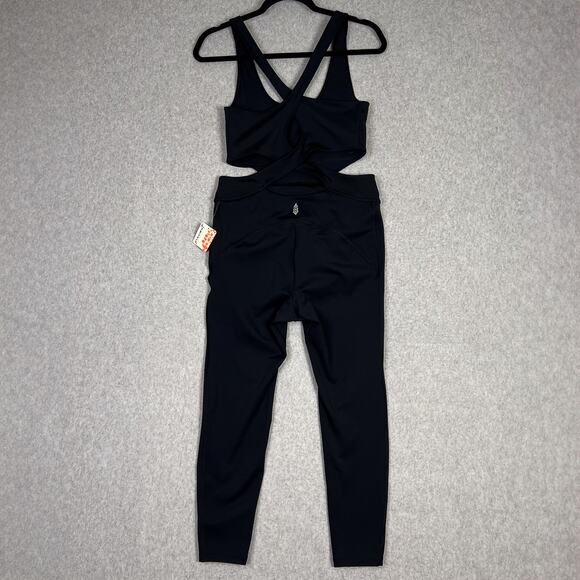 Free People Movement Black Back It Up Onesie Jumpsuit Size Medium - Picture 5 of 14